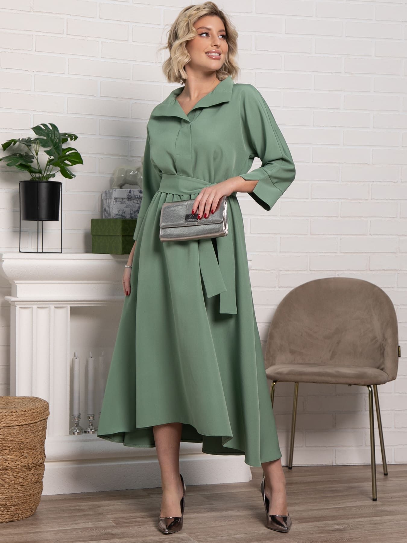 Платье Лорита (серо-зеленое) П15153-16М