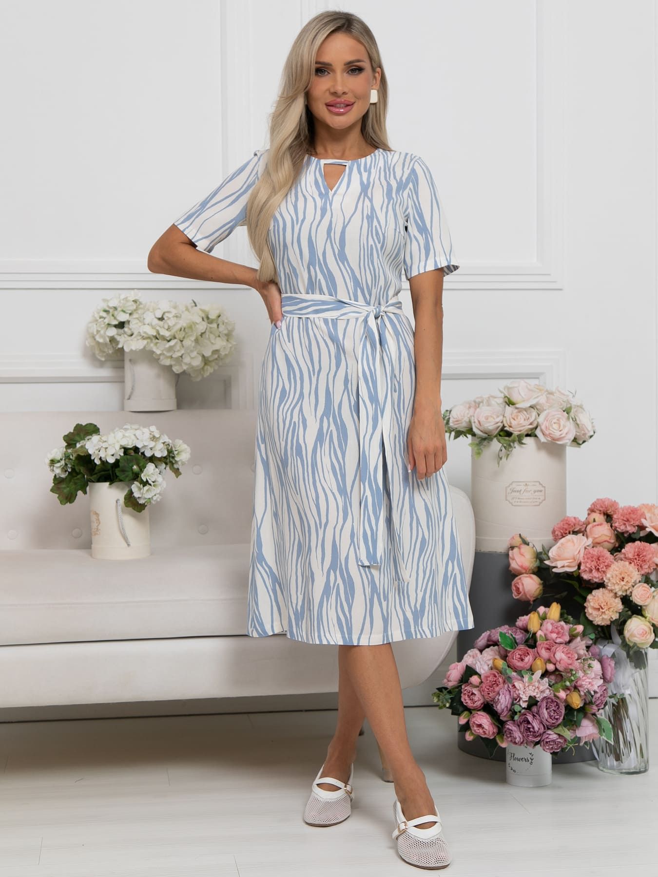 Платье Тесса (бело-голубое) П15930-45М