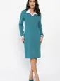 Платье с воротничком Деловой стиль (бирюзовое) П14558-12М