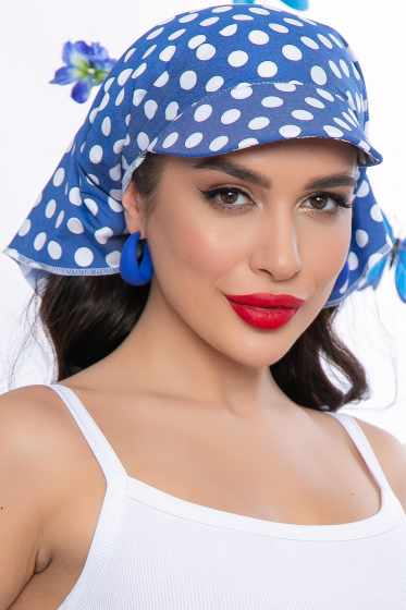 Косынка с козырьком (синяя/горох) КК36