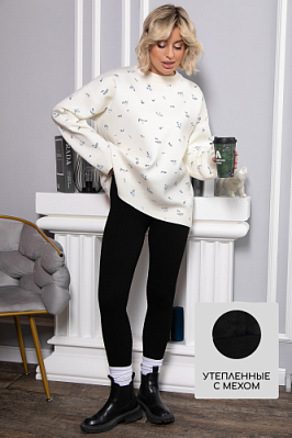 Лосины в рубчик утепленные (черные) Б14802-7М