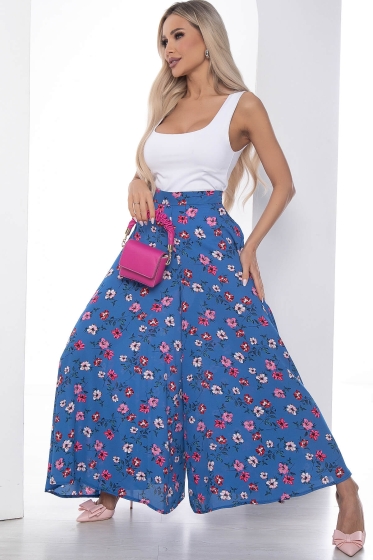 Брюки камелия синие/цветы Б10171