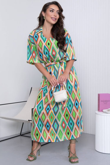 Платье "Имани" (геометрия/грин) П7043